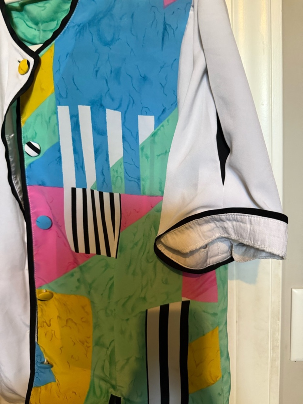Colorblock Abstract Print Jacket - White with Teal, Pink & Yellow Accents - Picture 3 of 3
